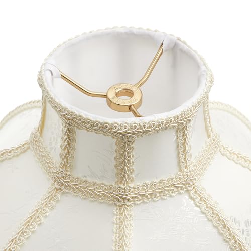 30629 Tranditional Scallop Dome Shape Spider Construction Lamp Shade in Pearl White Linen Fabric (Pearl White & 13" Wide)