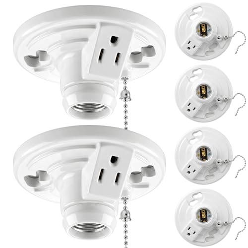 6 Pack Phenolic Resin Light Socket with Outlet and Pull Chain (Phenolic Resin)