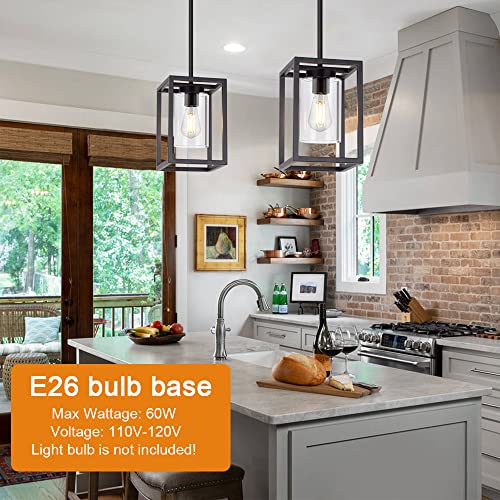 1 Light Farmhouse Pendant Lighting Black Cage Chandelier Glass Shade Contemporary Modern Kitchen Island Lights Fixtures Ceiling Hanging Dining Room Living Room (Black / 1 Light)