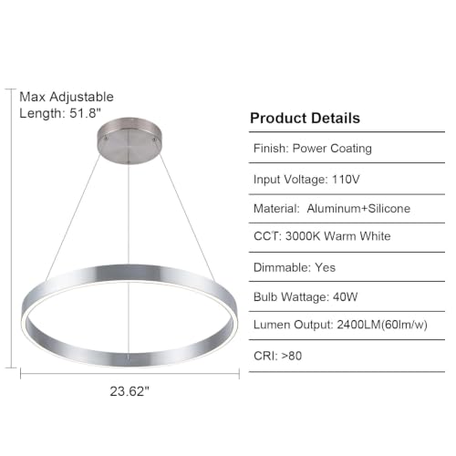 Modern Led Chandelier (Silver / 23.62)