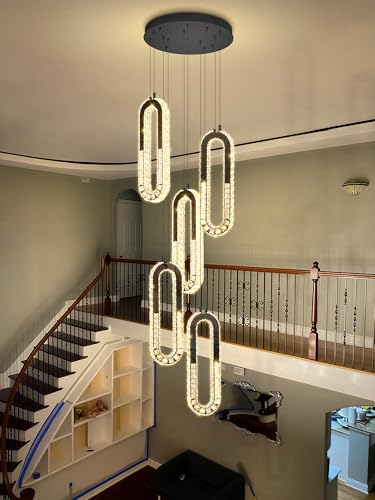 Modern LED Chandelier 5 Ring Black LED Pendant Light Adjustable Height Hanging Chandelier for Staircase Foyer (Black / 5 Rings (New))