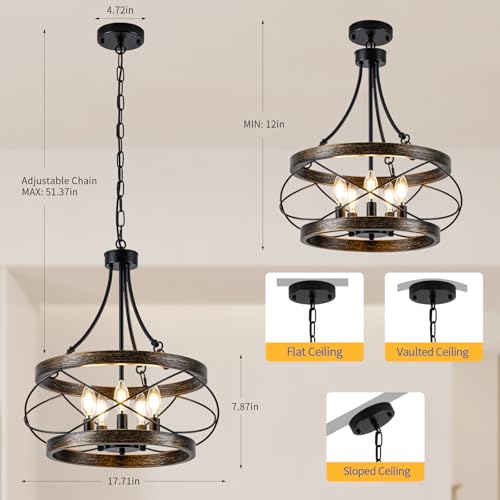 5 Light Farmhouse Chandelier (Bronze / 17.72"【E12】)