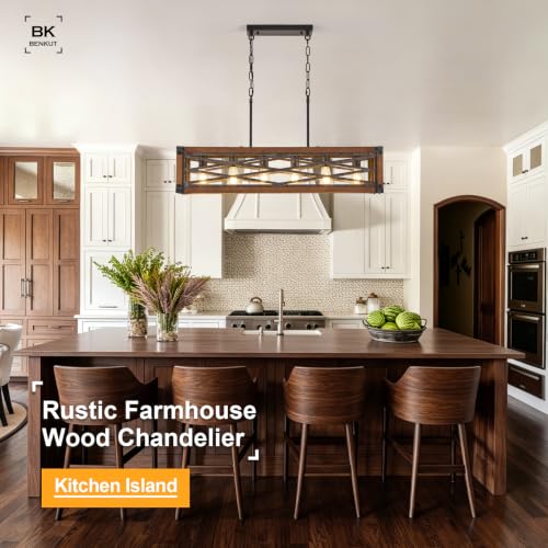 Farmhouse Kitchen Island Lighting 6 Lights Wood Rectangle Chandelier (6 Light Cross)