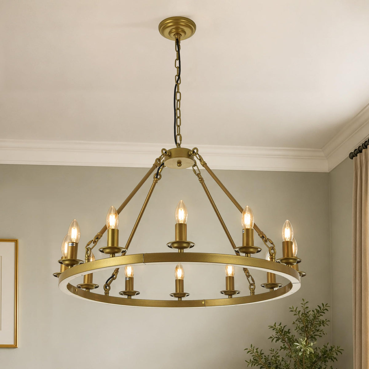 Gold Wagon Wheel Chandelier 31 Inch (C-Gold / 31"-12 Light)