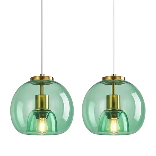 Mint Green Glass Pendant Lights Kitchen Island (Mint Green(7.87 in) / 2-Pack)