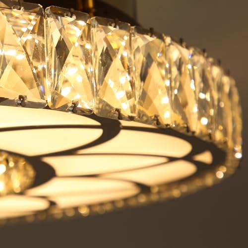 Dia 32" Modern Crystal Chandelier Crystal Black Ceiling Light Fixtures LED Flush Mount Ceiling Light for Living Room Bedrooms Dining Room Dimmable 2700k 4500k 6000k (Black / W:32inches)