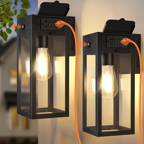 Porch Lights with GFCI Outlet (Black / 11.88" (2-Pack))