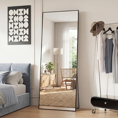 Full Length Floor Mirror 65"x24" (Black-rect / 65"L x 24"W)