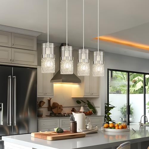 4 LightIsland Lighting (Silver -Hammered Glass / 3.5" Hammered Glass, Chandelier 4-Light)