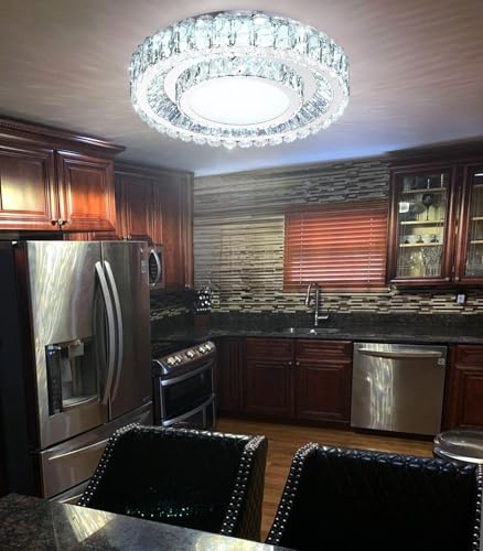 19.6" Dimmable Crystal Chandelier Modern LED Flush Mount Ceiling Light Fixtures for Living Room Bedroom Hallway Kitchen Island Staircase Silver (19.6" Silver)