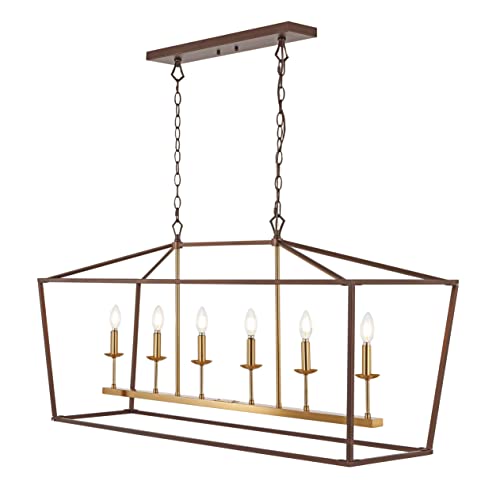 Pagoda 6 Light Pendant 49" Cage (Oil Rubbed Bronze/Brass Gold)