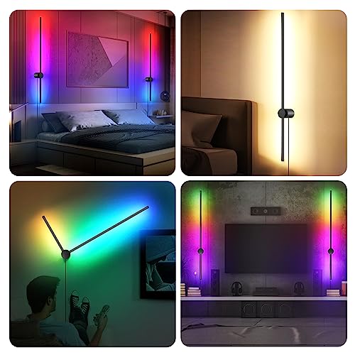RGB LED Wall Sconces Set of Two with Remote (RGB Colors+Warm Light / 39.4 Inches)