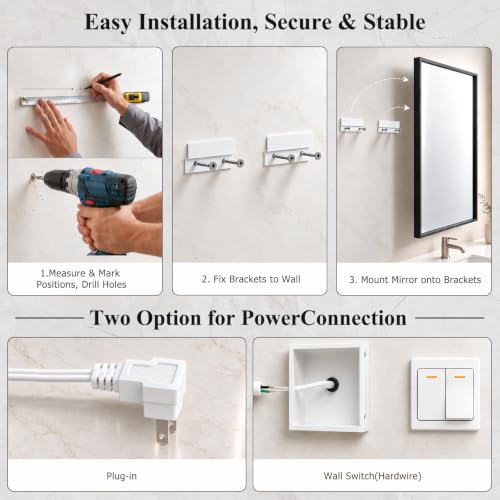 36"x55" LED Bathroom Mirror with Lights (Black / 55"L x 36"W)