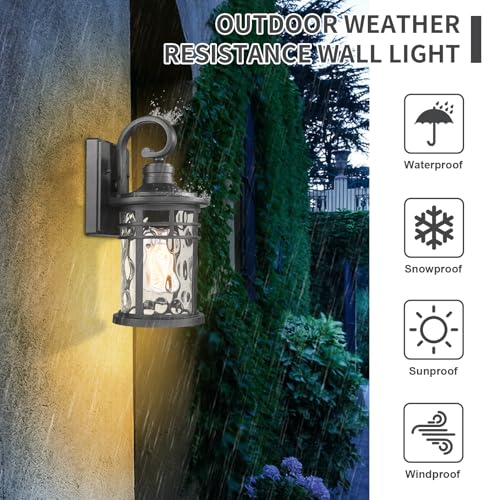 2PCS Outdoor Porch Lights Wall Mount Sconces with Water Ripple Glass Outdoor Lighting Waterproof Exterior Lantern for House Front Porch Patio Garage Doorway Garden (2Packs-Water Ripple Glass / Medium)