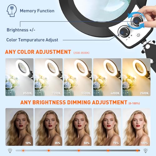 12X 30X Magnifying Glass with Light and Stand (12X 30X 35 INCH Clamp)
