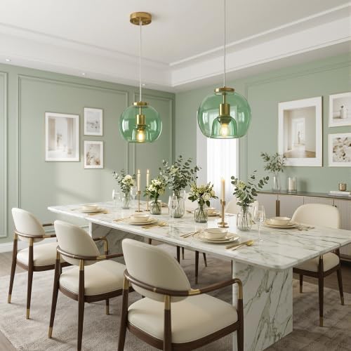 Mint Green Glass Pendant Lights Kitchen Island (Mint Green(7.87 in) / 2-Pack)