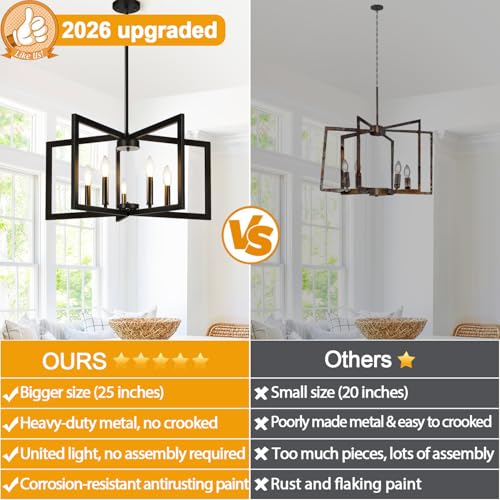 25" 61" Height Adjustable Modern Matte Black Chandelier for Dining Room (Matte black (No assembly required) / 5-Light)