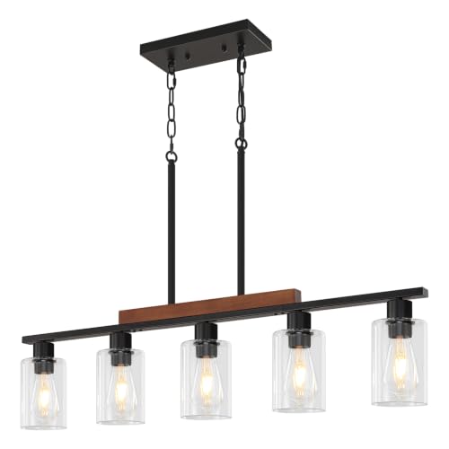 Farmhouse Kitchen Island Lighting Dining Room Light Fixtures Over Table (5-Light Clear Glass)