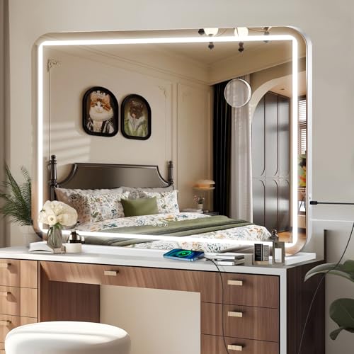 40" x 30" Vanity Mirror with Lights (White / 40"L x 30"W)