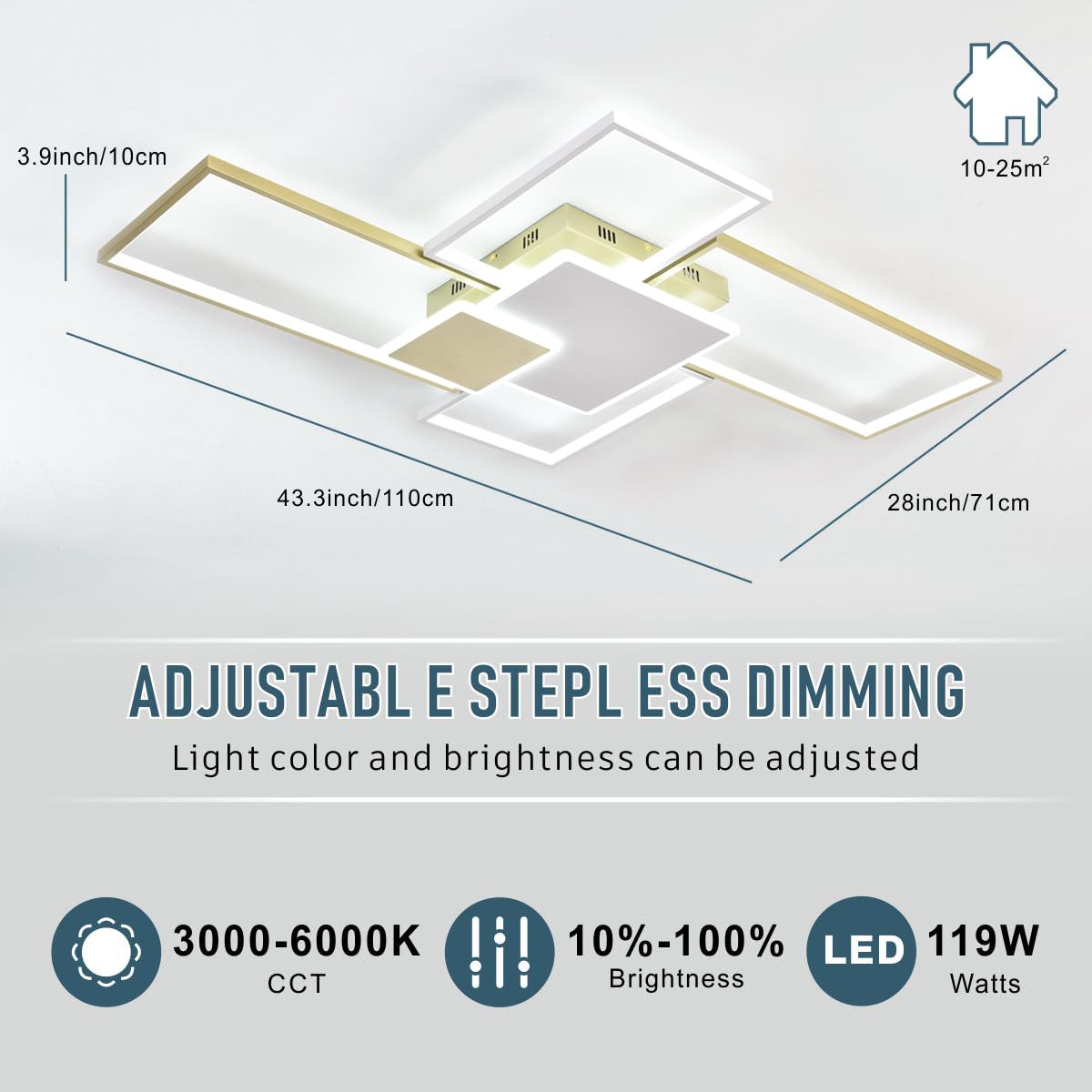 Modern Ceiling Lights for Living Room Gold Geometric LED Ceiling Light Flush Mount (Gold / Large,L43xW28in)