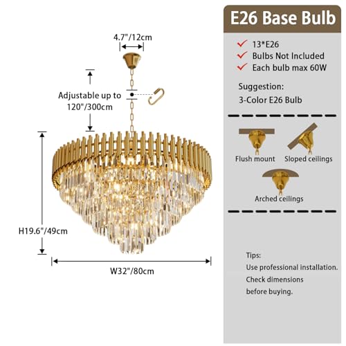 32 inch Gold Crystal Chandelier 6 (D32"XH19.6" Gold)