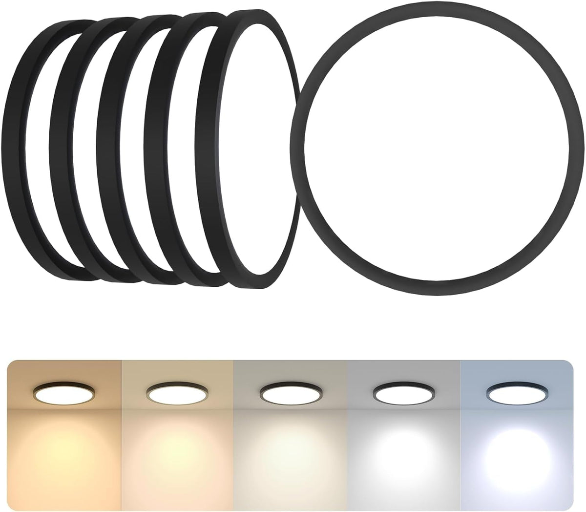 6 Pack 7 Inch LED Flush Mount Ceiling Light Fixture (Black / 7inch-6Pack)