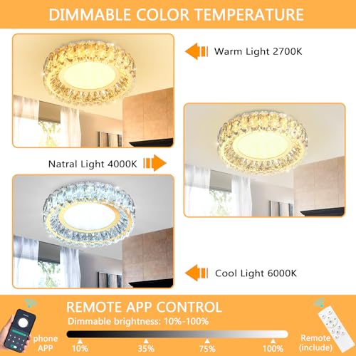 15.7 Inch Mini Dimmable Crystal Chandelier Modern LED Flush Mount Ceiling Light Fixtures for Bedroom Hallway Staircase Living Room Bedroom Foyer Kitchen Island Gold (15.7" Gold)
