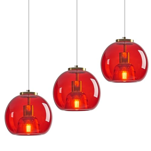 Red Glass Pendant Lights Kitchen Island (Red(7.87 in) / 3-Pack)