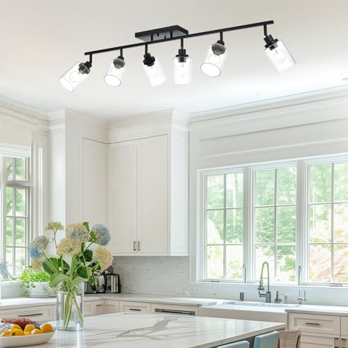 6 Light Black Track Lighting Kit Ceiling Mount Kitchen Track Lighting Fixtures (Black / 6-Light)