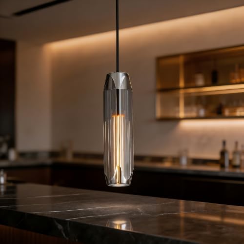 11.8" Modern Pendant Light Fixture with Smoke Gray Crystal Lampshade (Small Smoke Gray)