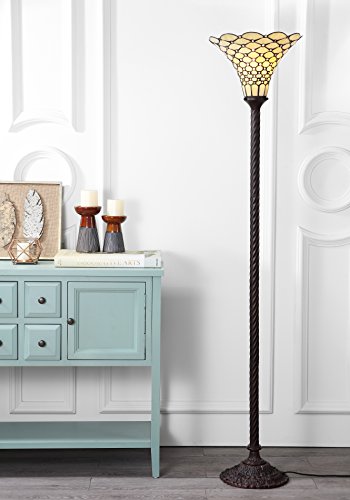 70" Tiffany Style Stained Glass Metal Torchiere Lamp