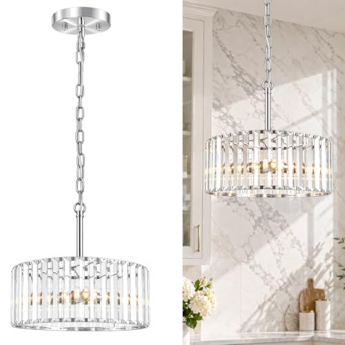 Modern Glass Chandelier for Dining Room (Chrome / 3 Light)