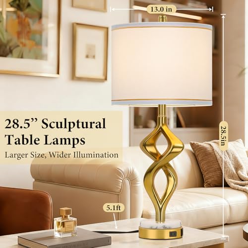 28.5"Sculptural Living Room Table Lamps Set of 2 (White)
