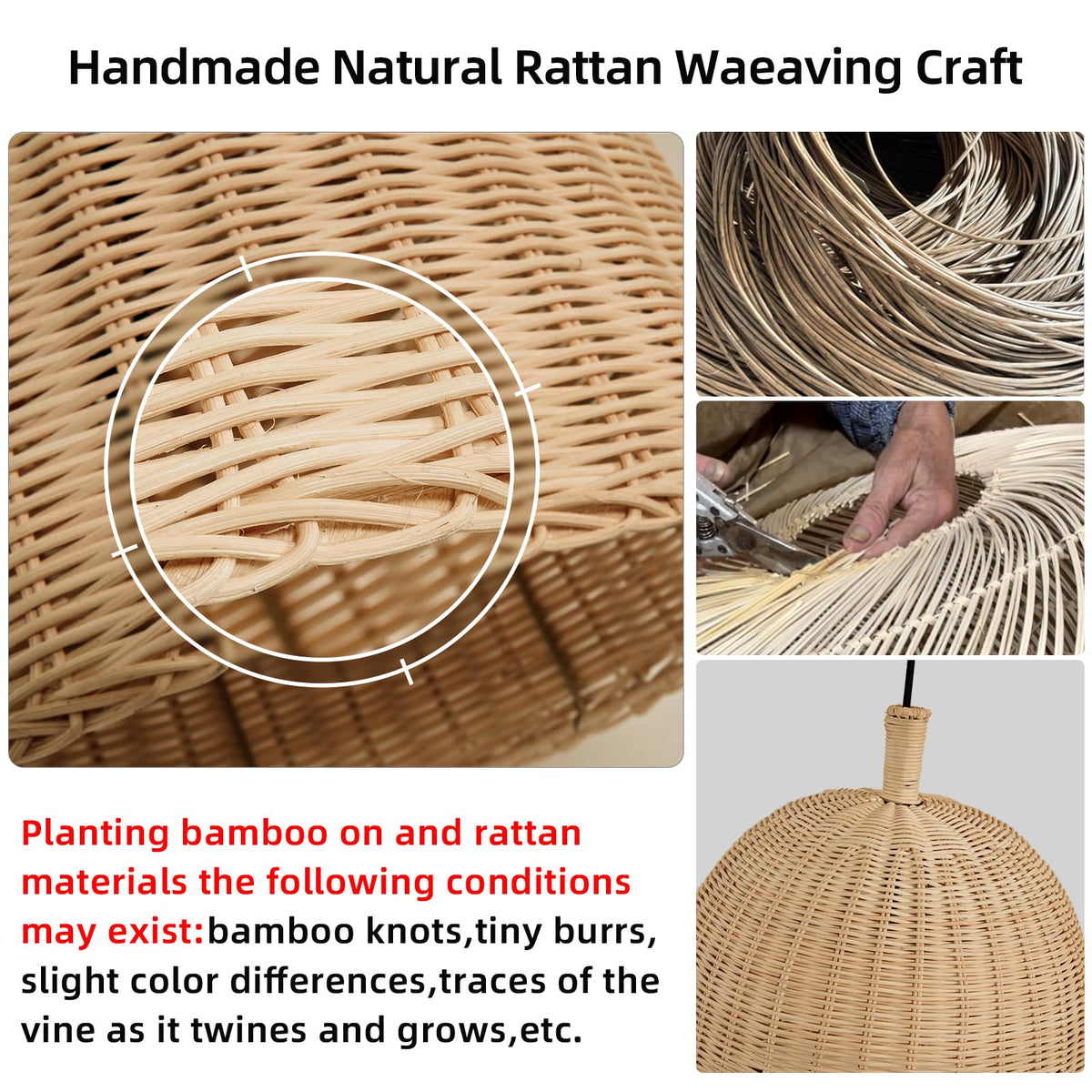 13.8" Rattan Pendant Light (Black+Rattan / 13.77" 3-Light)