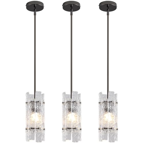 Pearl Black Crystal Pendant Light for Kitchen Island (Pearl Black / 3-Pack(Round))