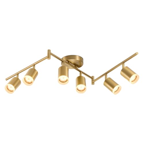 6 Light Gold Kitchen Track Lighting Fixtures Ceiling Adjustable Head (Gold / 6 Light (Ceiling Mount))