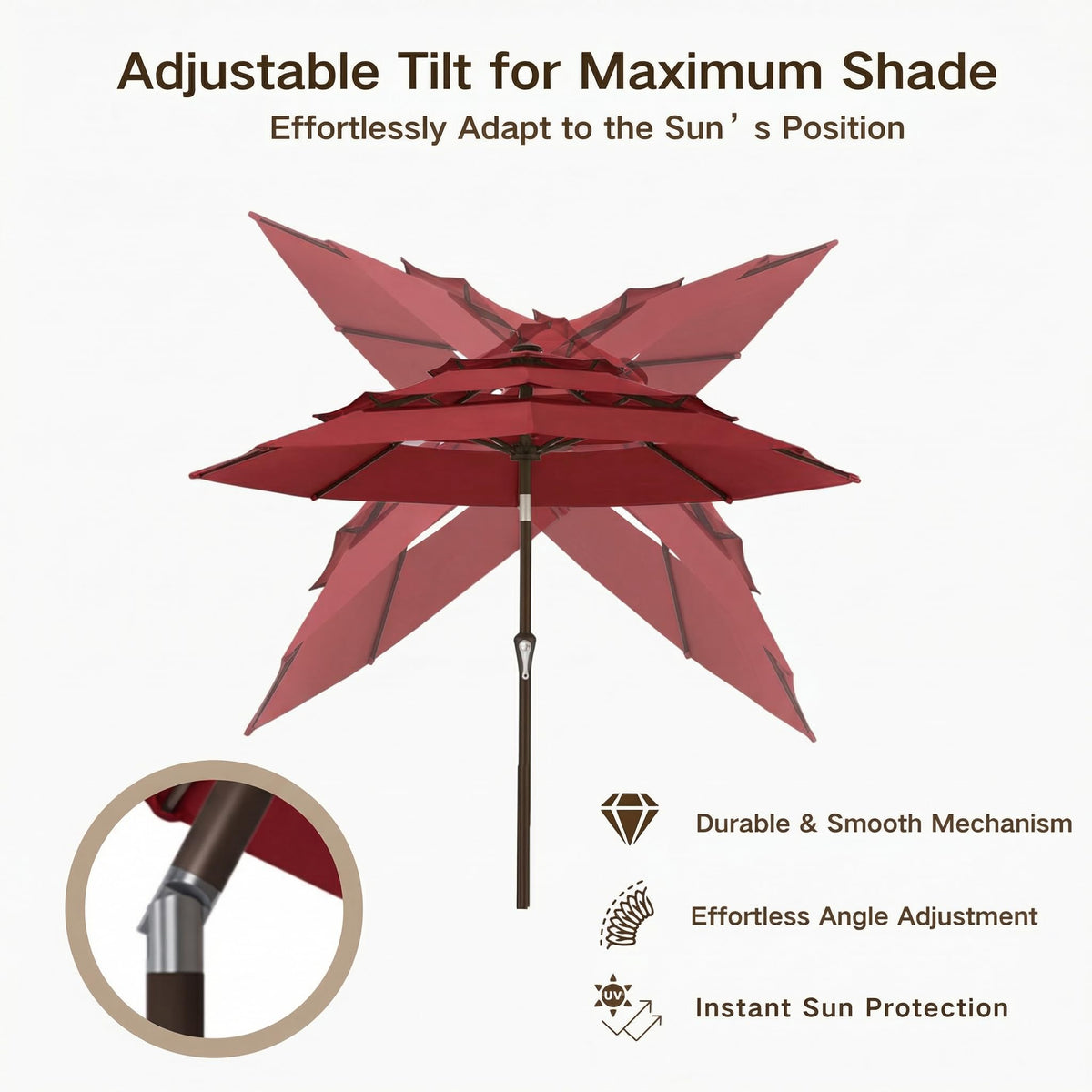 9ft 3 Tier Patio Umbrella (Red / 9 FT)