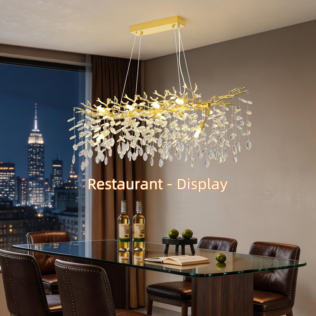 Modern Crystal Tree Branches Chandelier (Gold / Rectangular 40")