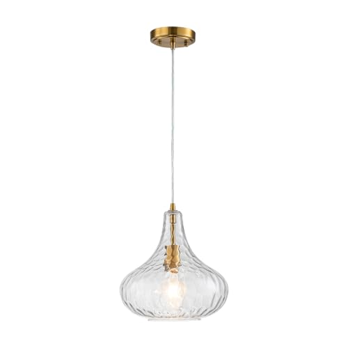 11" Hammered Glass Pendant Lights Kitchen Island Gold (Gold-Water ripples / 1-Light)