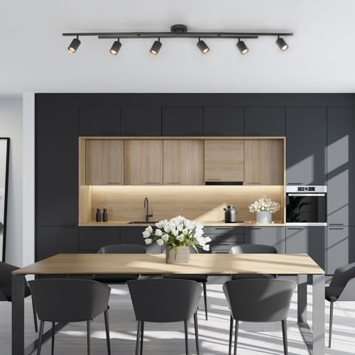 Waylon 6 Light Matte Black Track Lighting with Center Swivel Bars (White, Waylon 6-Light)