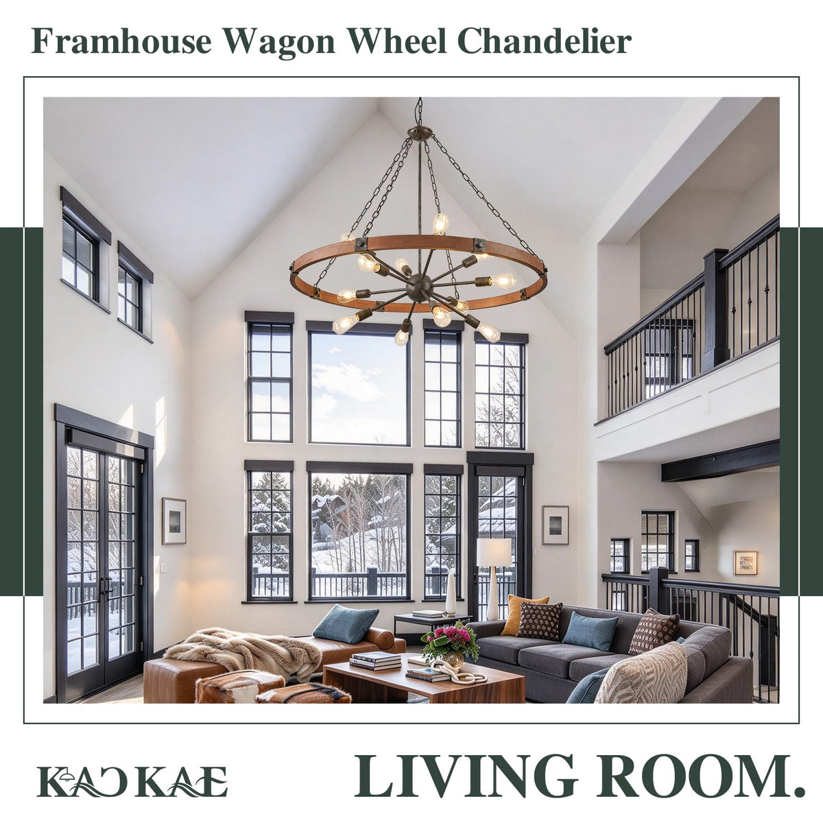 Farmhouse Wagon Wheel Chandelier 43" Wooden Chandelier Light Fixture (Walnut / 43 inch 12-Light)