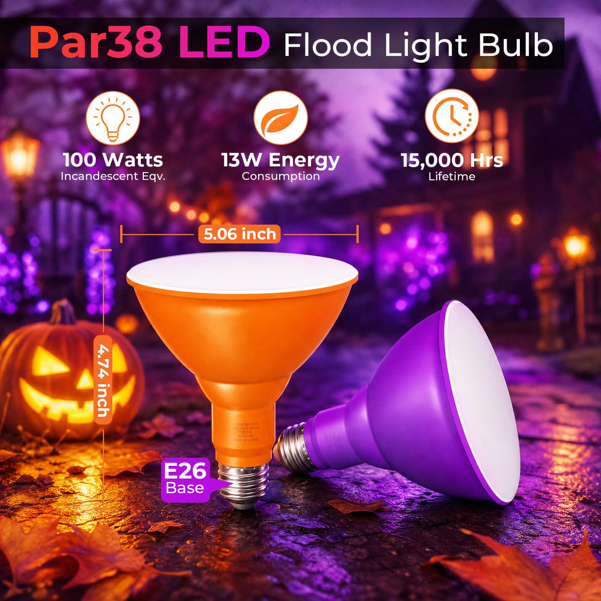 PAR38 Purple and Orange Light Bulb (Purple+orange / 2 Pack)