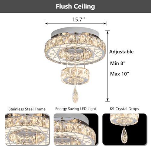 Chandelier Bedroom LED Light Modern Hallway Ceiling Lighting Fixtures for Kitchen Dining Room Kitchen Remote Dimmable Silver Lights (16 inch / Silver)