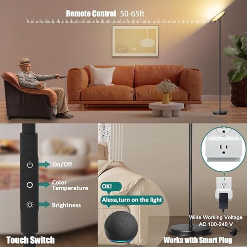 Floor Lamp Upgraded 40W 4000LM Super Bright Torchiere LED Floor Lamps for Living Room (40W Black)