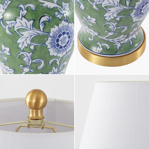 Penelope Ginger Jar 22" LED Table Lamp (Green/White / Set of 1)