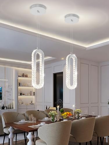 1 Ring Chandelier Silver Modern Pendant Lighting LED Dimmable Hanging Crystal Chandelier for Kitchen Island Foyer Lobby Living Room Staircaes (Silver / 1 Ring)