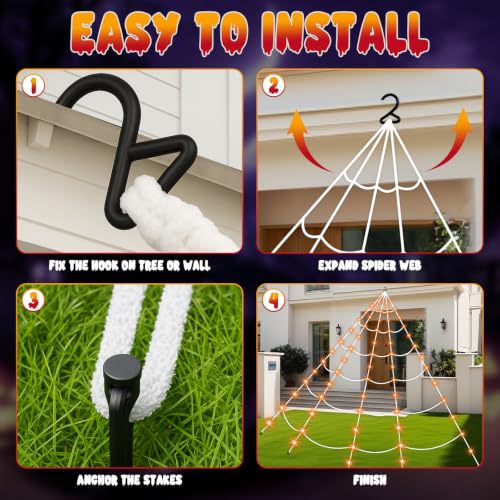 Halloween Decorations 16.4Ft Spider Web with LED Lights & 59" Giant Spider