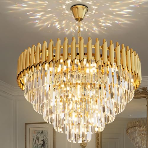 Modern Gold Crystal Chandelier (D24"XH17.6" Gold)