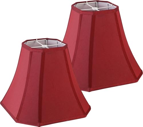 2 Pcs Wine Red Square Cute Lamp Shades Octagonal Faux Silk Lampshade Replacement Medium Lampshade 6.5×13×10.6IN (13IN 2 PACK / Red)