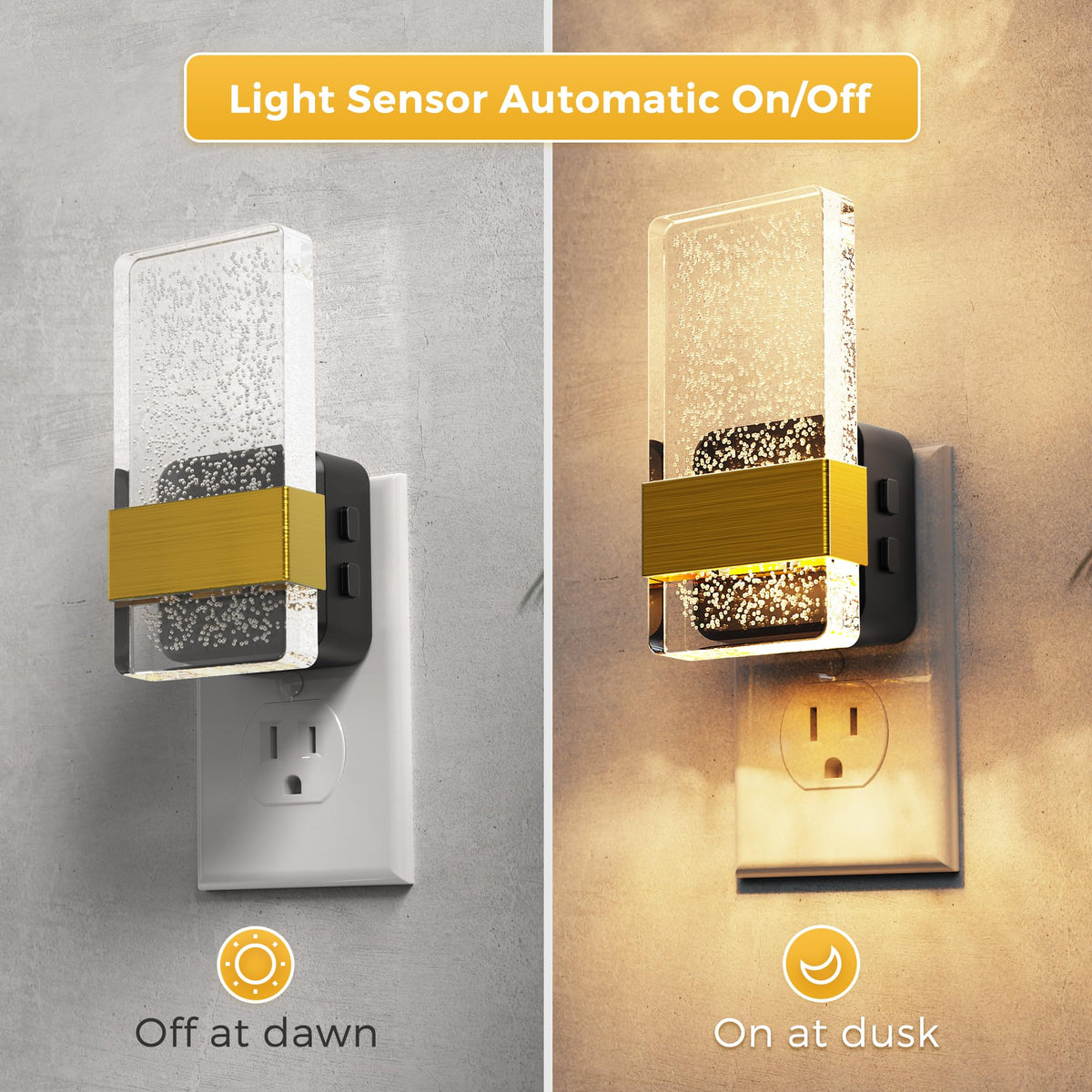 Night Light Night Lights Plug Into Wall 3CCT Adjustable 2 Pack (Golden)